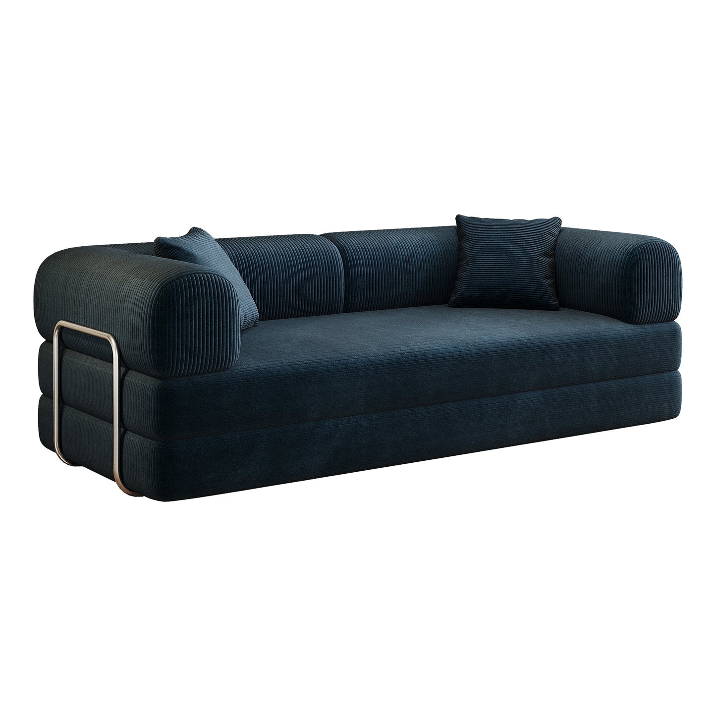 78.8' Compression Sofa,Convertible Floor Sofa Bed - with Pillow Back Support Armrest,Comfy Futon Couch Sleeper Bed,Loveseats Boneless Modular Sectional Sofa,Corduroy fabric,for Living Room,Bedroom,Blue - 1st Choice Furniture Direct