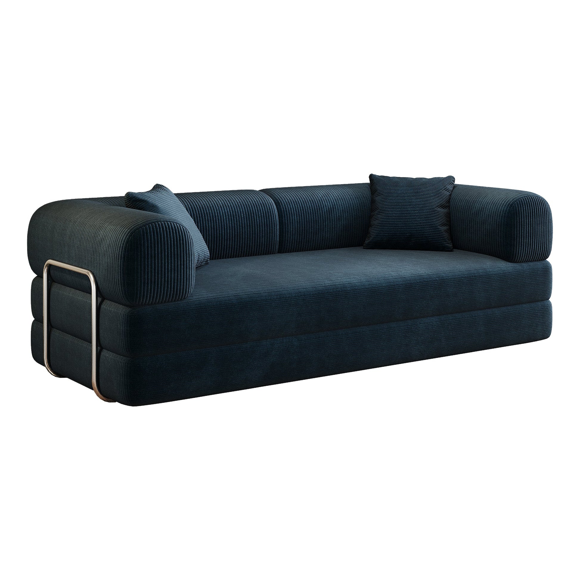 78.8' Compression Sofa,Convertible Floor Sofa Bed - with Pillow Back Support Armrest,Comfy Futon Couch Sleeper Bed,Loveseats Boneless Modular Sectional Sofa,Corduroy fabric,for Living Room,Bedroom,Blue - 1st Choice Furniture Direct