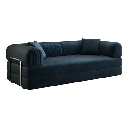 78.8' Compression Sofa,Convertible Floor Sofa Bed - with Pillow Back Support Armrest,Comfy Futon Couch Sleeper Bed,Loveseats Boneless Modular Sectional Sofa,Corduroy fabric,for Living Room,Bedroom,Blue - 1st Choice Furniture Direct