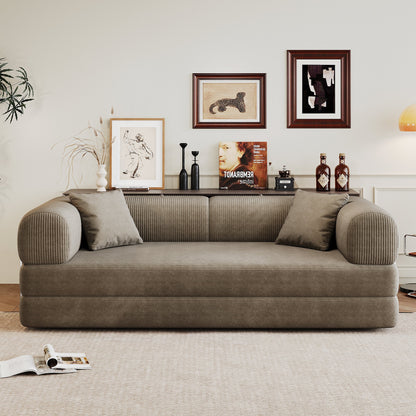78.8' Compression Sofa,Convertible Floor Sofa Bed - with Pillow Back Support Armrest,Comfy Futon Couch Sleeper Bed,Loveseats Boneless Modular Sectional Sofa,Corduroy fabric,for Living Room,Bedroom,Camel - 1st Choice Furniture Direct