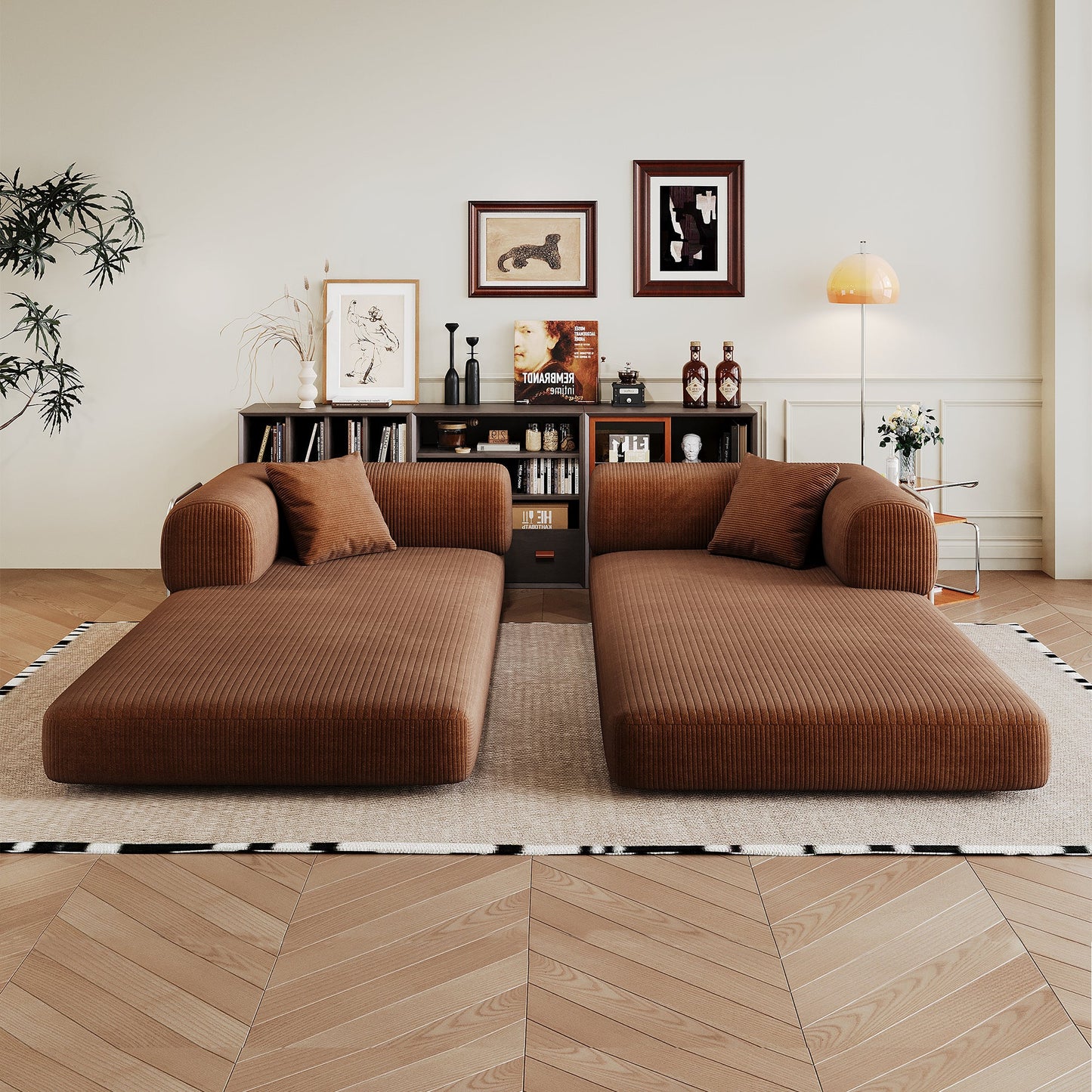 78.8' Compression Sofa,Convertible Floor Sofa Bed - with Pillow Back Support Armrest,Comfy Futon Couch Sleeper Bed,Loveseats Boneless Modular Sectional Sofa,Corduroy fabric,for Living Room,Bedroom,Brown - 1st Choice Furniture Direct