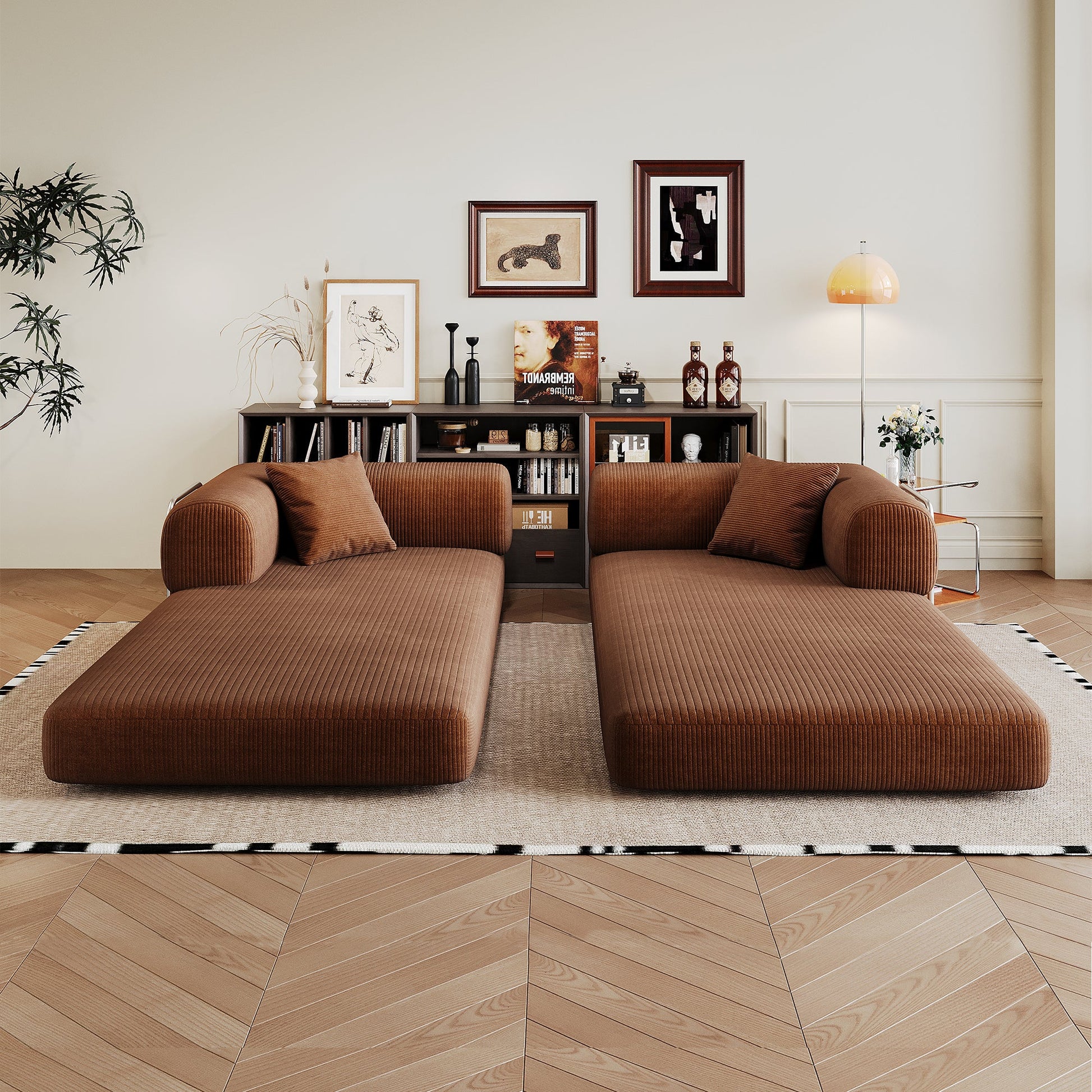 78.8' Compression Sofa,Convertible Floor Sofa Bed - with Pillow Back Support Armrest,Comfy Futon Couch Sleeper Bed,Loveseats Boneless Modular Sectional Sofa,Corduroy fabric,for Living Room,Bedroom,Brown - 1st Choice Furniture Direct