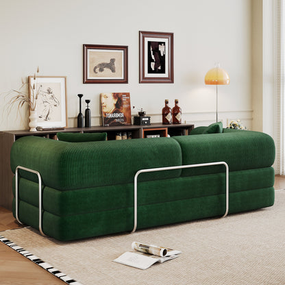 78.8' Compression Sofa,Convertible Floor Sofa Bed - with Pillow Back Support Armrest,Comfy Futon Couch Sleeper Bed,Loveseats Boneless Modular Sectional Sofa,Corduroy fabric,for Living Room,Bedroom,Green - 1st Choice Furniture Direct