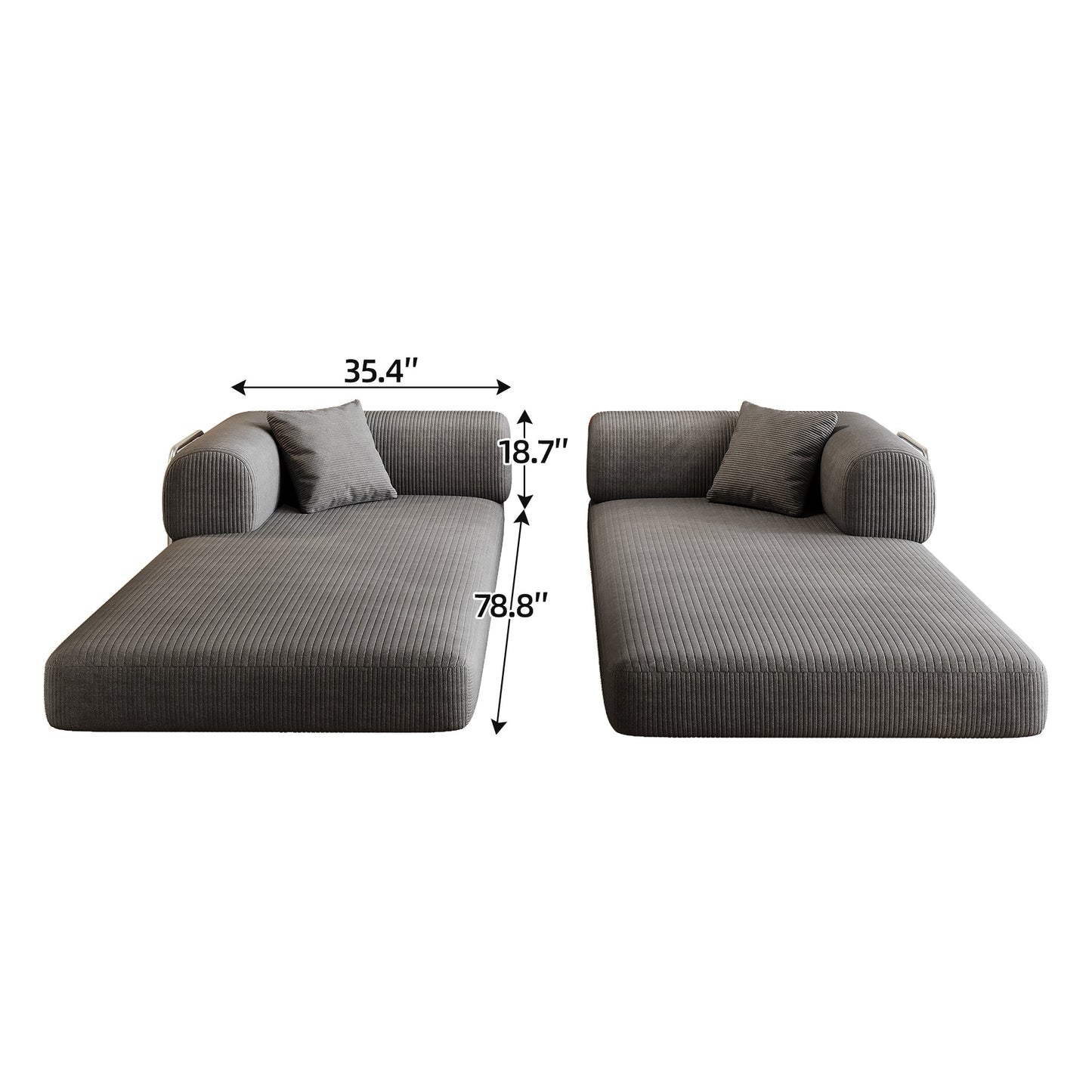 78.8' Compression Sofa,Convertible Floor Sofa Bed - with Pillow Back Support Armrest,Comfy Futon Couch Sleeper Bed,Loveseats Boneless Modular Sectional Sofa,Corduroy fabric,for Living Room,Bedroom,Grey - 1st Choice Furniture Direct
