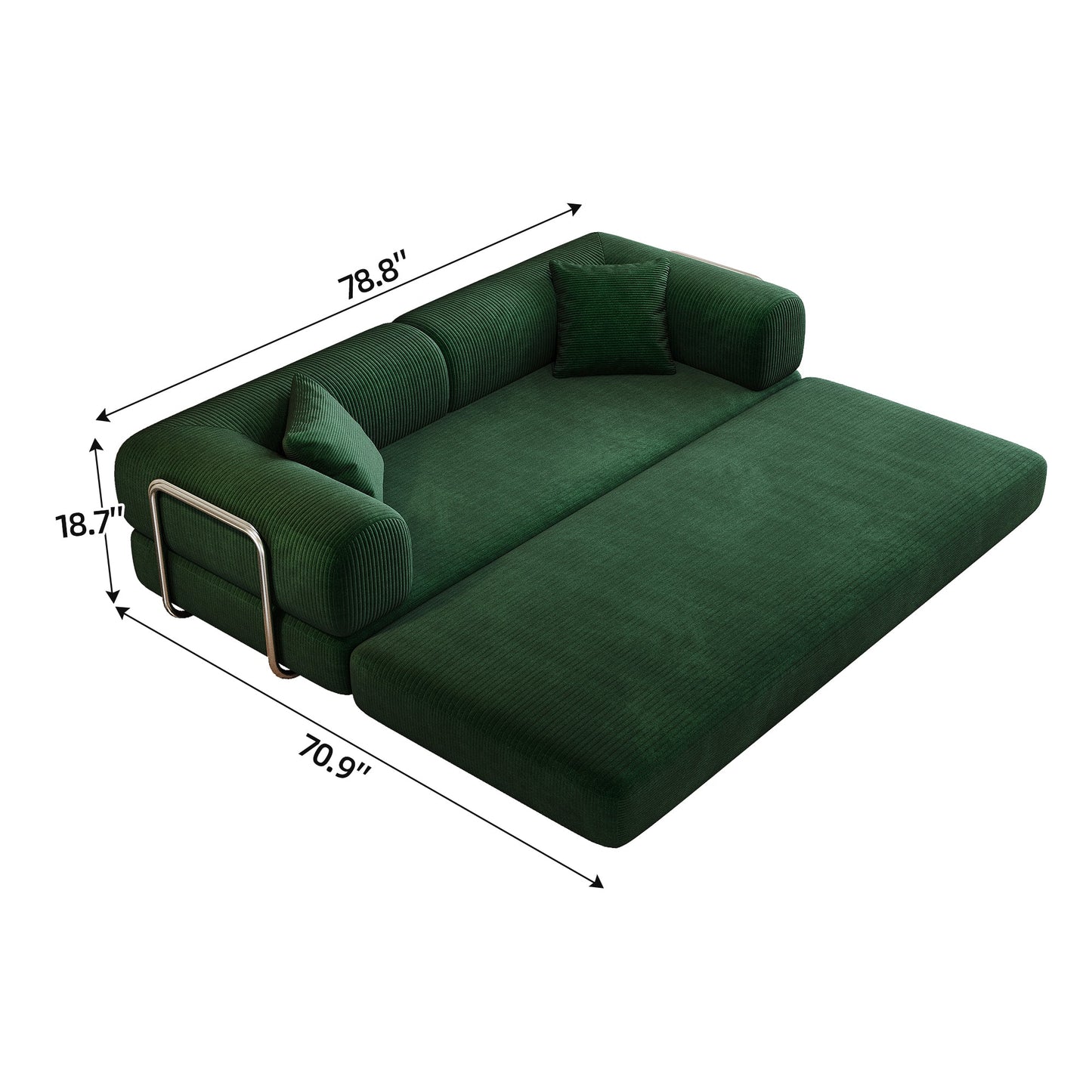 78.8' Compression Sofa,Convertible Floor Sofa Bed - with Pillow Back Support Armrest,Comfy Futon Couch Sleeper Bed,Loveseats Boneless Modular Sectional Sofa,Corduroy fabric,for Living Room,Bedroom,Green - 1st Choice Furniture Direct