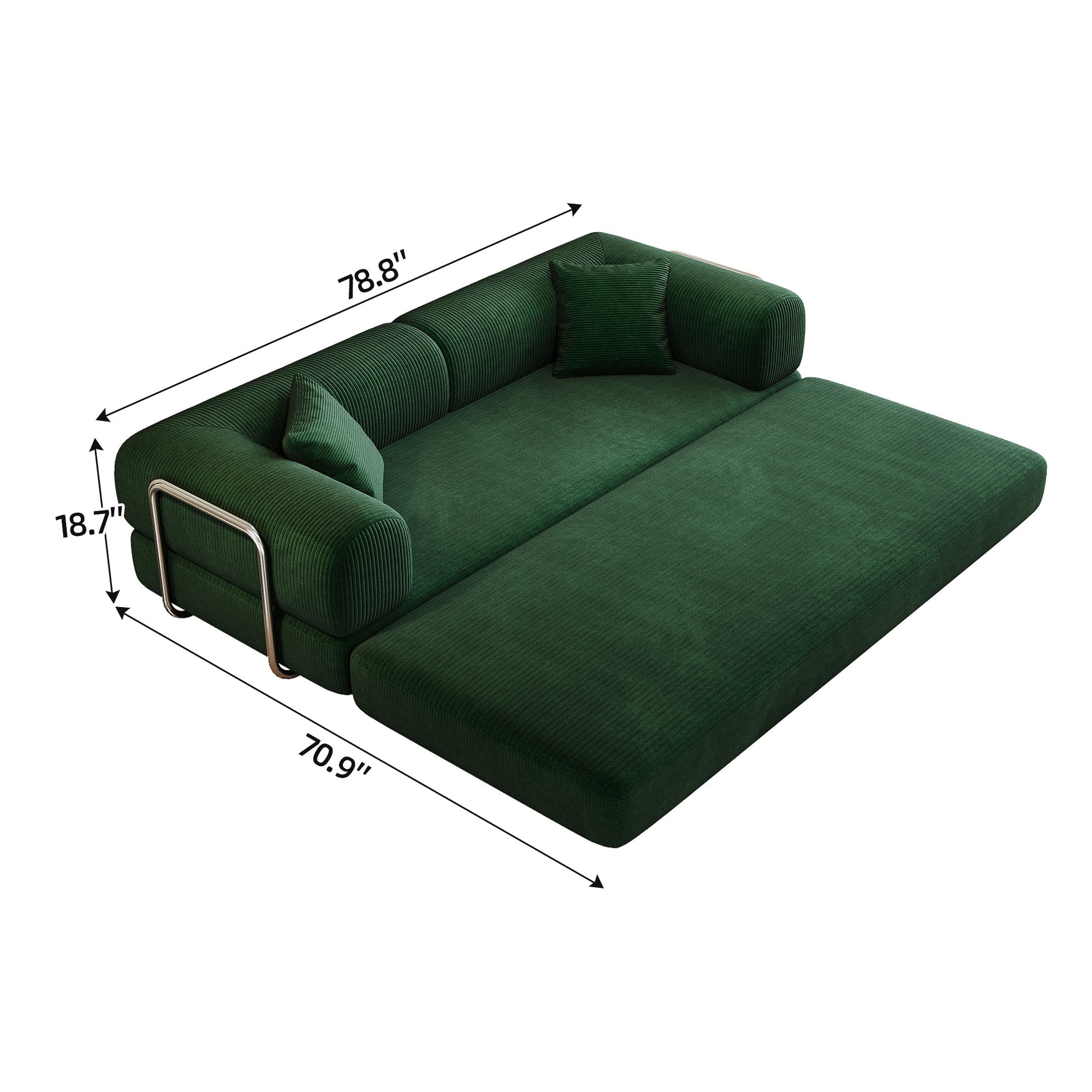 78.8' Compression Sofa,Convertible Floor Sofa Bed - with Pillow Back Support Armrest,Comfy Futon Couch Sleeper Bed,Loveseats Boneless Modular Sectional Sofa,Corduroy fabric,for Living Room,Bedroom,Green - 1st Choice Furniture Direct