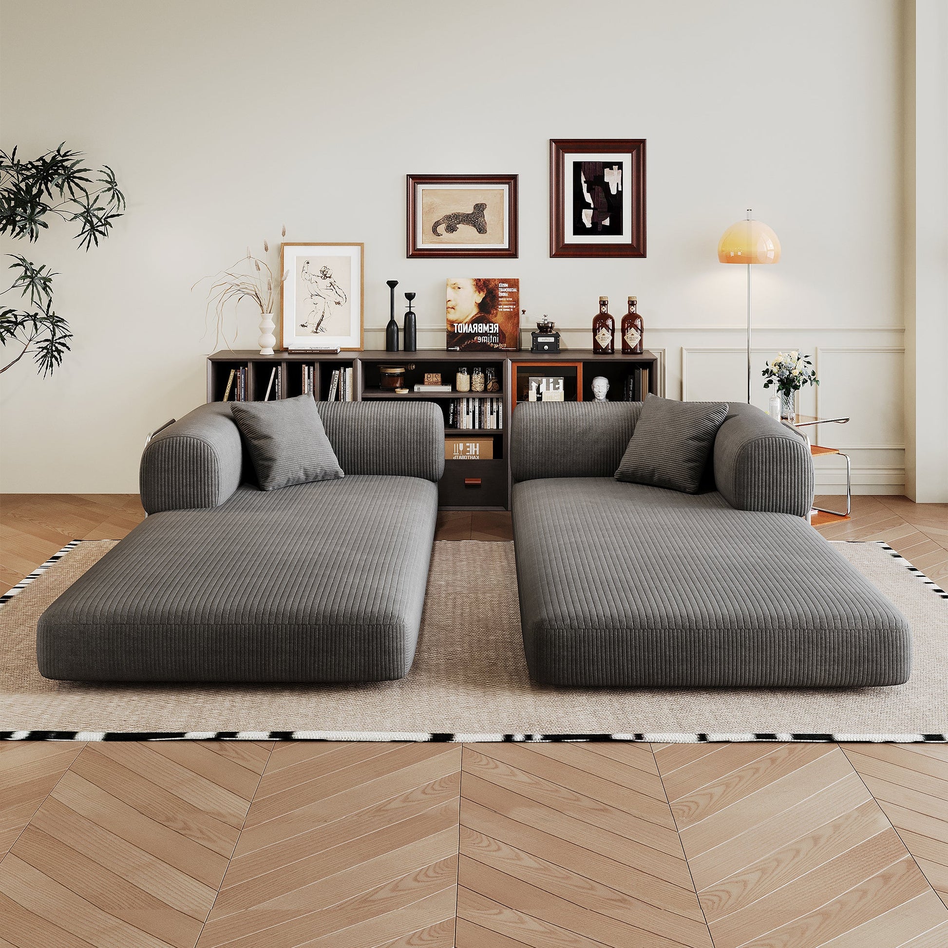 78.8' Compression Sofa,Convertible Floor Sofa Bed - with Pillow Back Support Armrest,Comfy Futon Couch Sleeper Bed,Loveseats Boneless Modular Sectional Sofa,Corduroy fabric,for Living Room,Bedroom,Grey - 1st Choice Furniture Direct