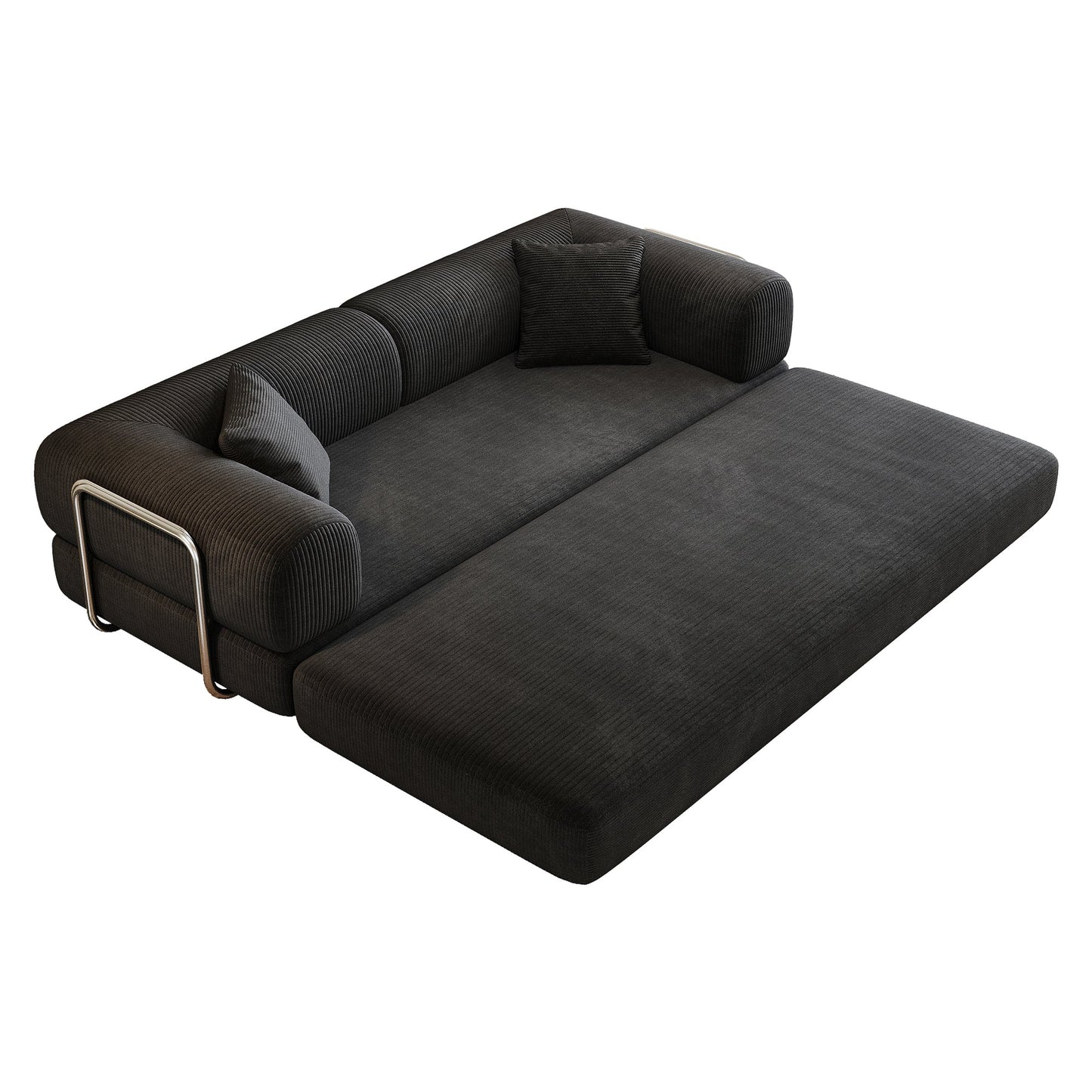 78.8' Compression Sofa,Convertible Floor Sofa Bed - with Pillow Back Support Armrest,Comfy Futon Couch Sleeper Bed,Loveseats Boneless Modular Sectional Sofa,Corduroy fabric,for Living Room,Bedroom,Black - 1st Choice Furniture Direct