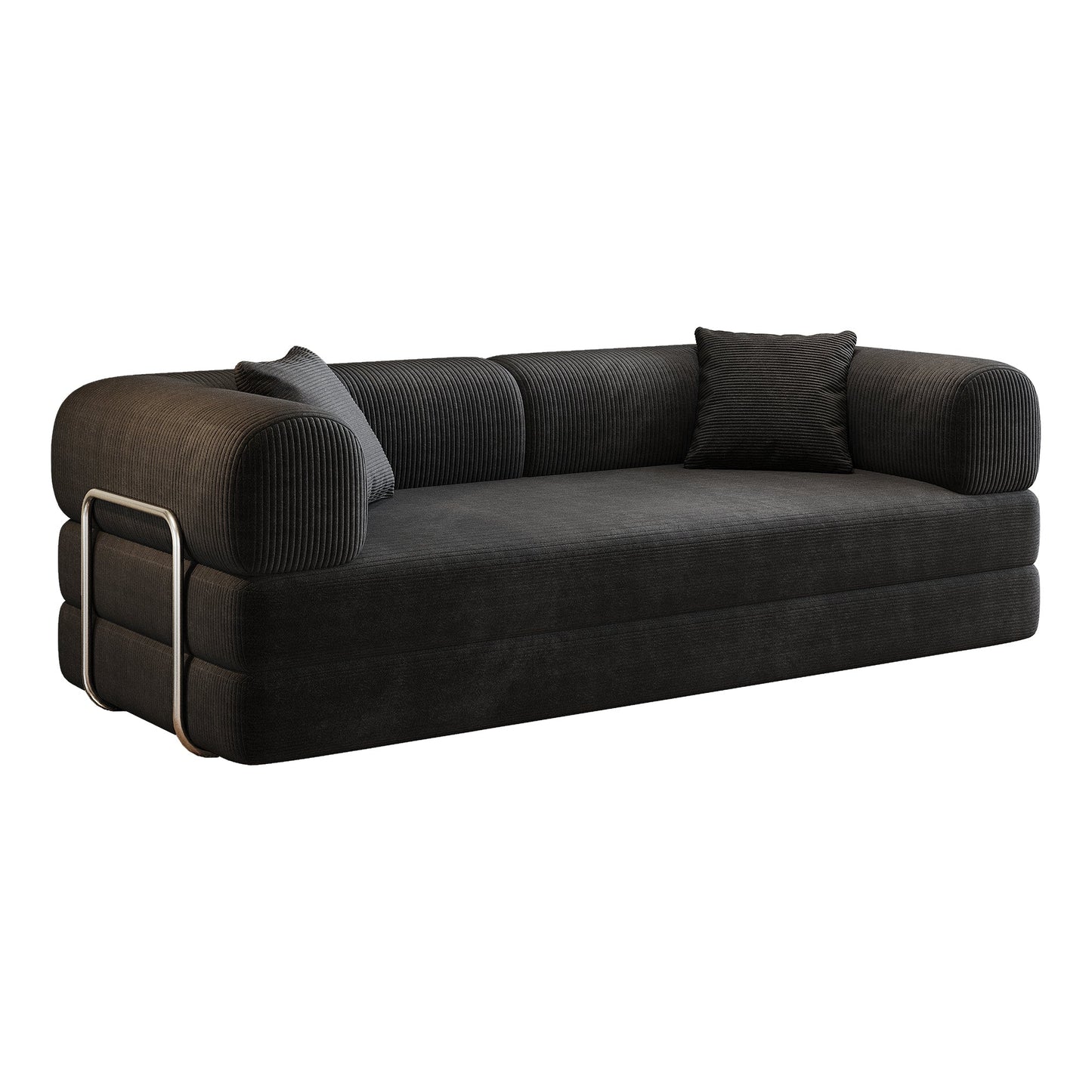 78.8' Compression Sofa,Convertible Floor Sofa Bed - with Pillow Back Support Armrest,Comfy Futon Couch Sleeper Bed,Loveseats Boneless Modular Sectional Sofa,Corduroy fabric,for Living Room,Bedroom,Black - 1st Choice Furniture Direct