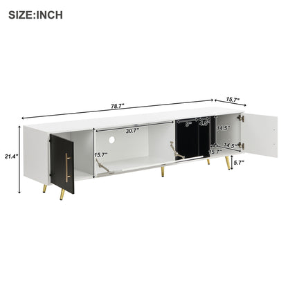 1st Choice Stylish TV Stand Two-tone Media Console with Golden Metal