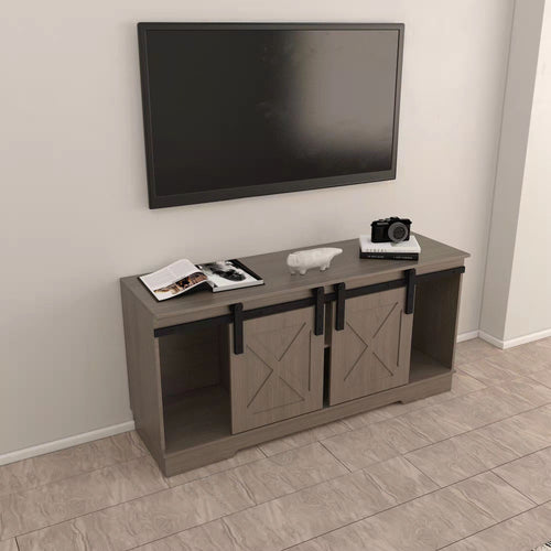 1st Choice Modern Lane TV Stand with Sliding Barndoors in Rustic Gray