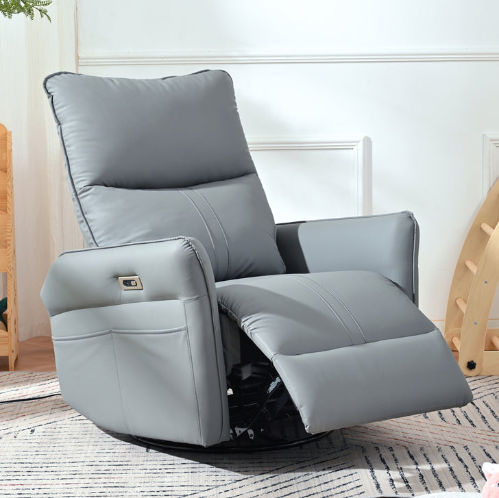 Blue Gray Power Swivel Rocker Recliner with USB Charging