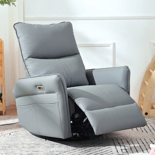 Blue Gray Power Swivel Rocker Recliner with USB Charging