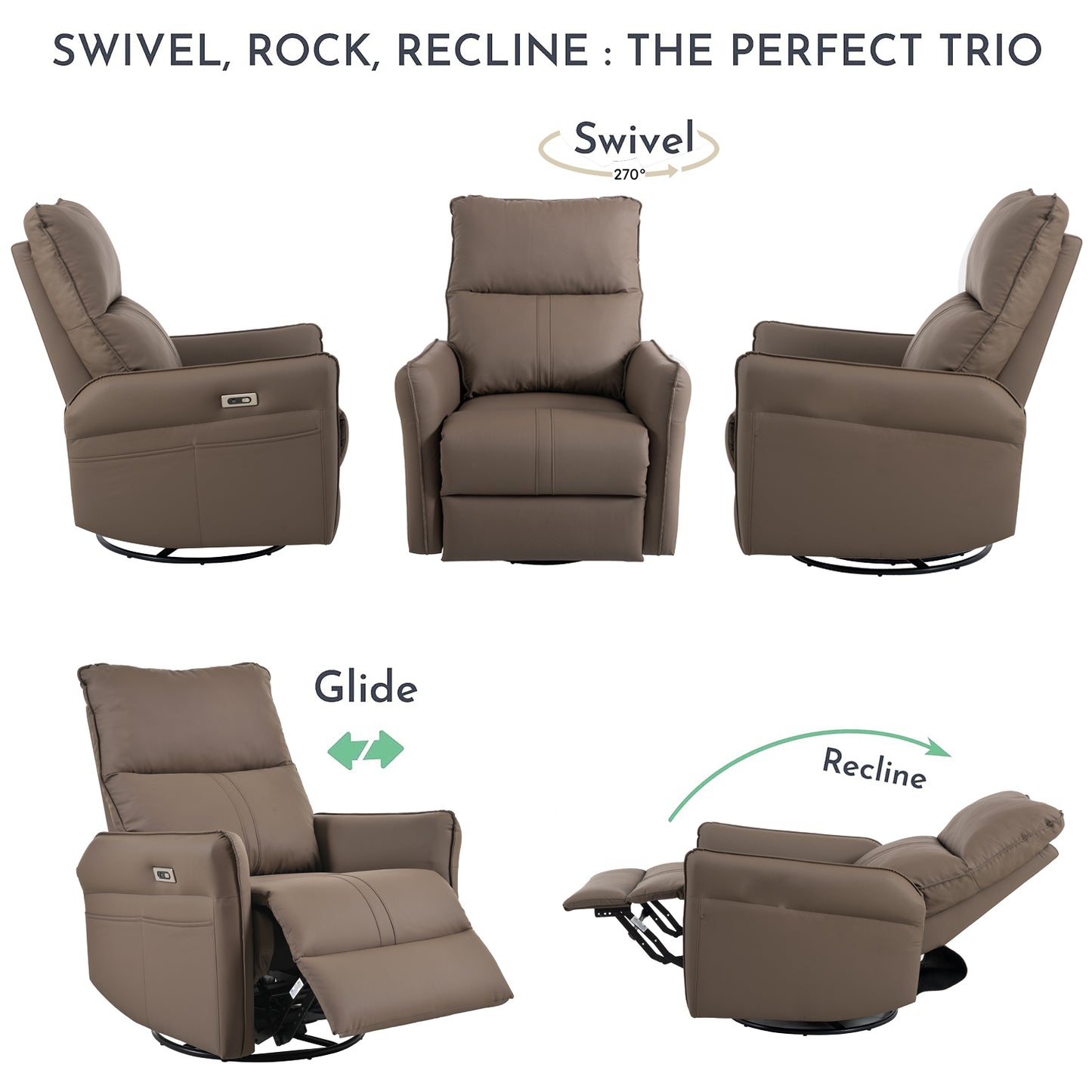 1st Choice Power Swivel Rocker Recliner Chair Sofa with USB Ports