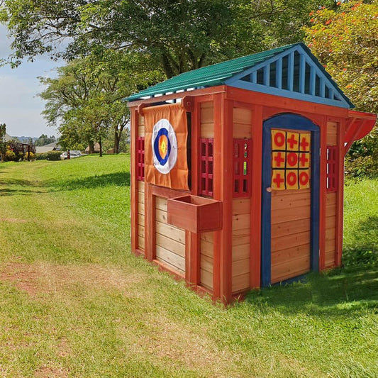 Eco-friendly Outdoor Wooden 4-in-1 Game House for kids garden playhouse with different games on every surface,Solid wood,61.4'Lx45.98'Wx64.17'H