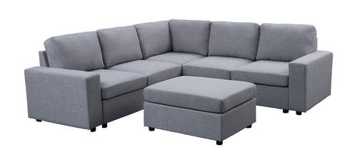 1st Choice Modern Light Gray Linen 6 Seat Reversible Modular Sectional Sofa