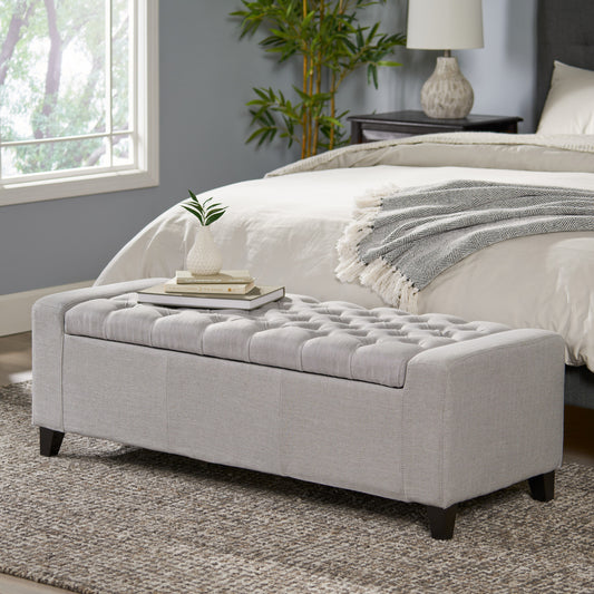 1st Choice Modern Bedroom Tufted Guernsey Storage Fabric Grey Ottoman