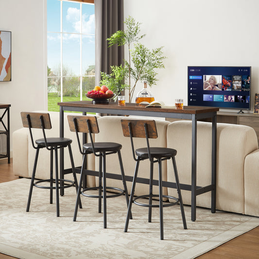 1st Choice Modern Long Bar Table Set w/ 3 PU Upholstered Bar Stools