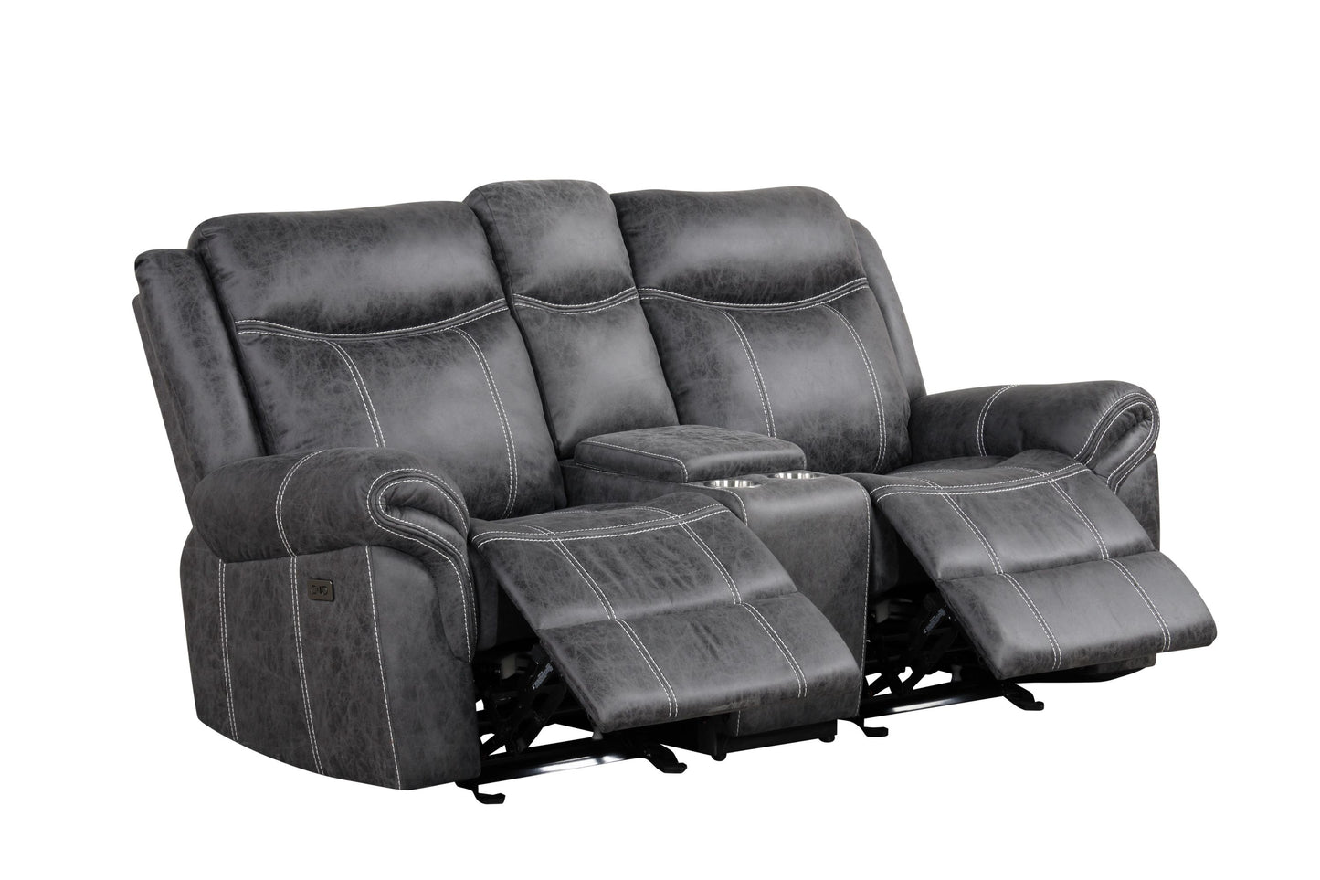 Dark Gray Power Reclining Loveseat with Console & USB Ports