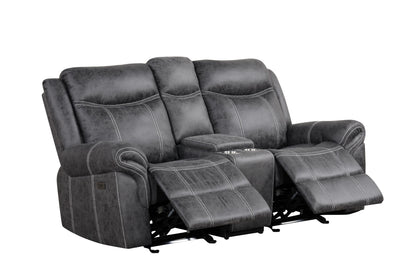Dark Gray Power Reclining Loveseat with Console & USB Ports