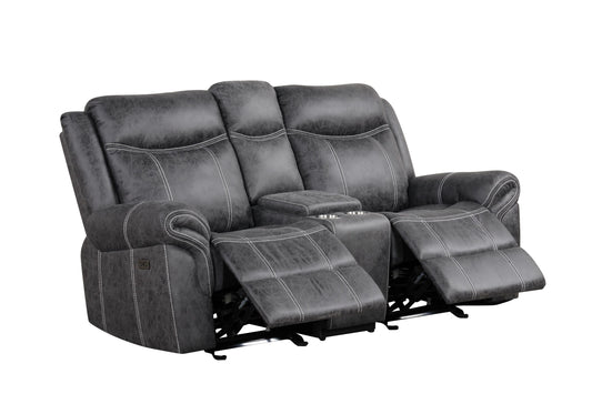 Dark Gray Power Reclining Loveseat with Console & USB Ports