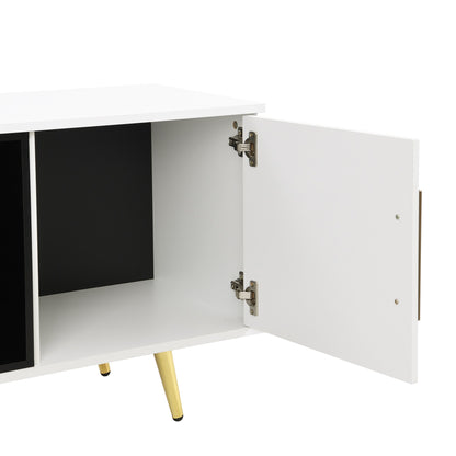 1st Choice Stylish TV Stand Two-tone Media Console with Golden Metal