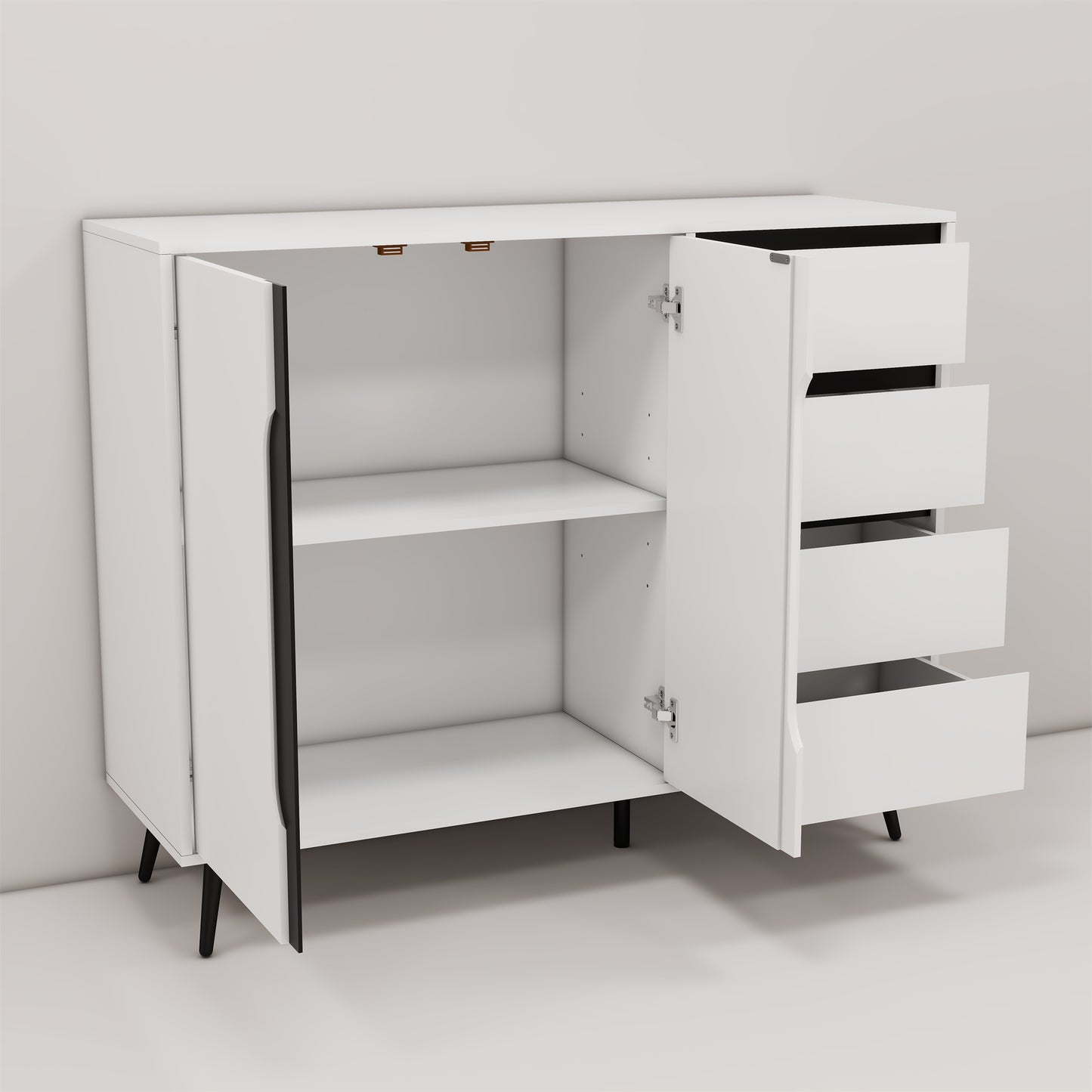 1st Choice Modern White Side Cabinet with Four Drawers and Two Doors