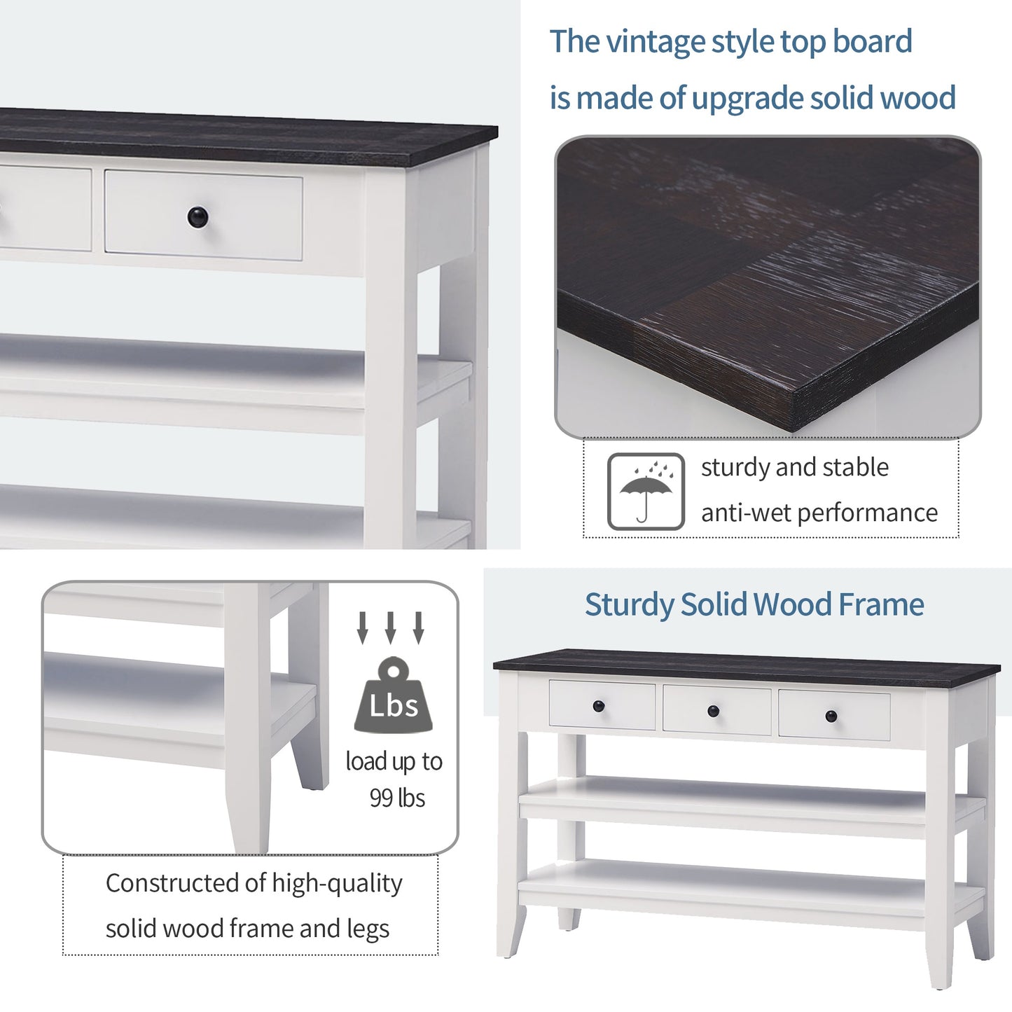 1st Choice 48" Modern Console Table  Sofa Table for Living Room in White