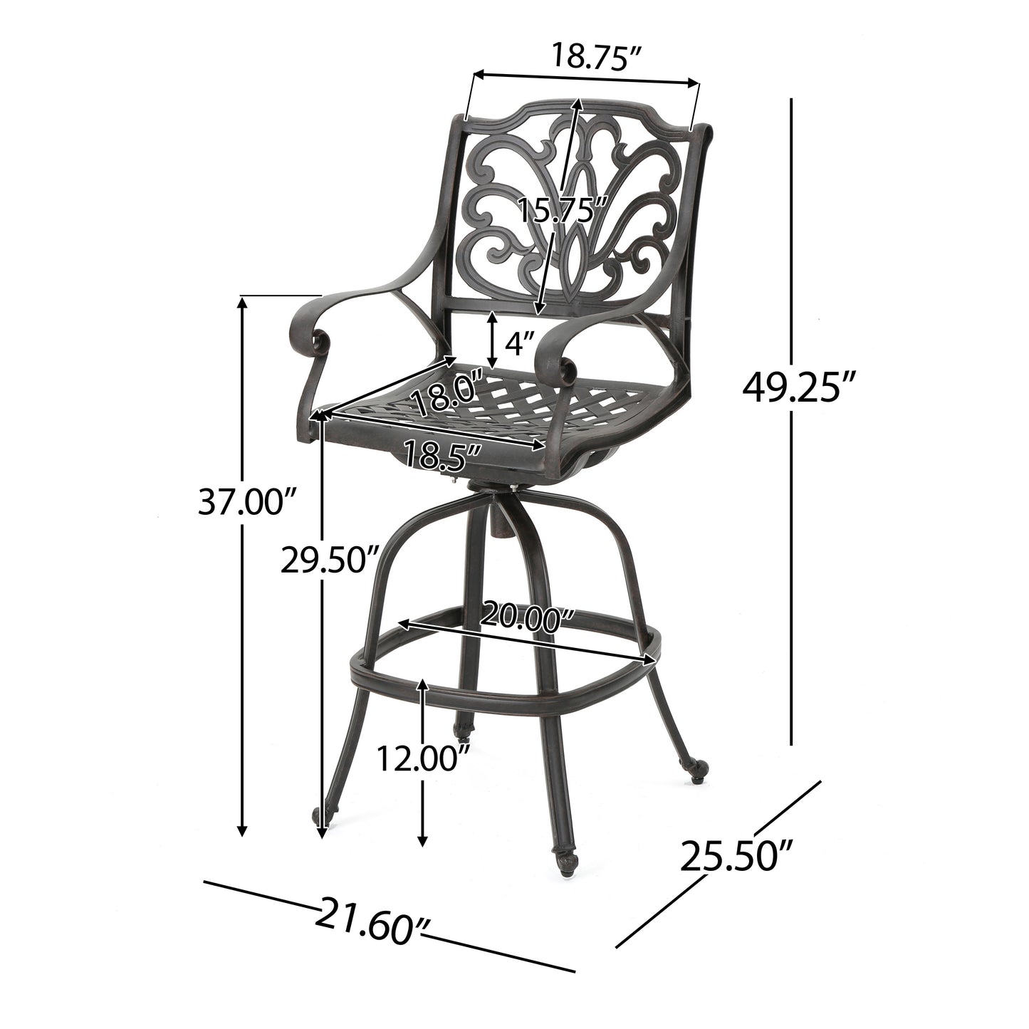 1st Choice Modern Cast Aluminium Swivel Outdoor Bar Stool in Copper