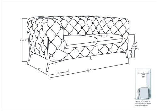 1st Choice Modern Global United Top Grain Italian Leather Loveseat in Beige