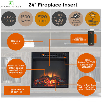 1st Choice Modern Farmhouse TV Stand with Electric Fireplace Fit up to 65" in Grey