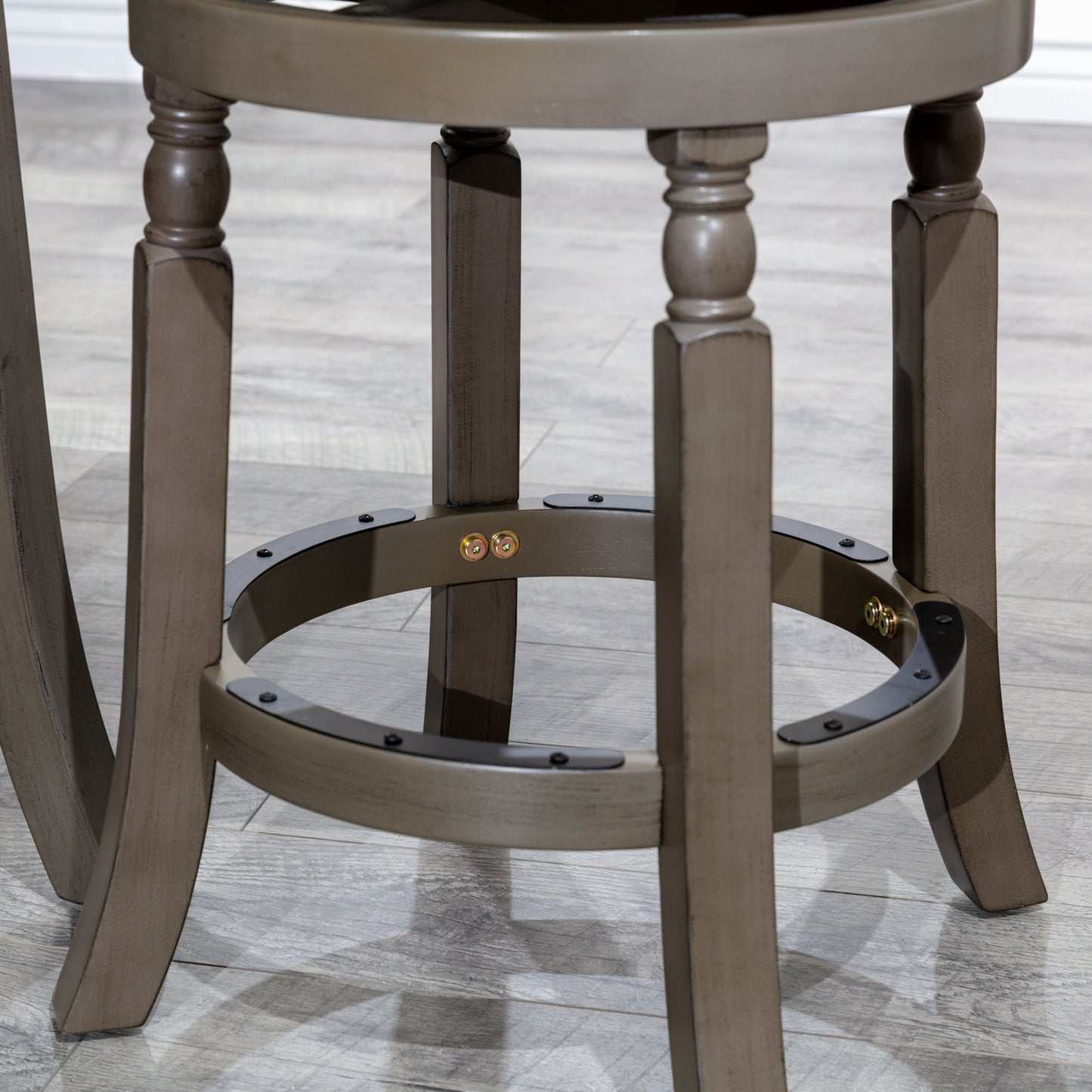 30" Bar Stool, Weathered Gray Finish, Charcoal Fabric Seat