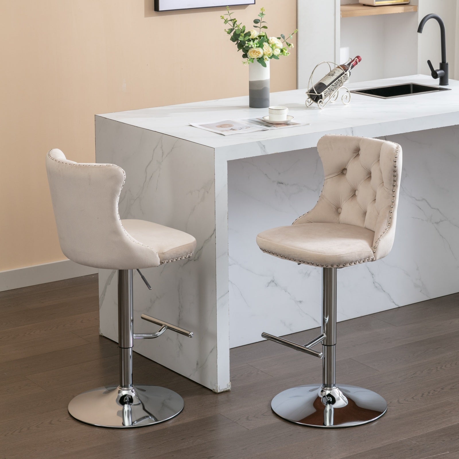 Beige velvet best sale bar stools