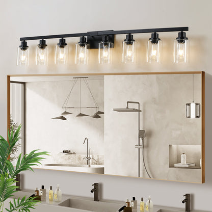 8 - Light Bathroom Vanity Light Fixture Black | Farmhouse Industrial Wall Lighting with Clear Glass Shades - 1st Choice Furniture Direct