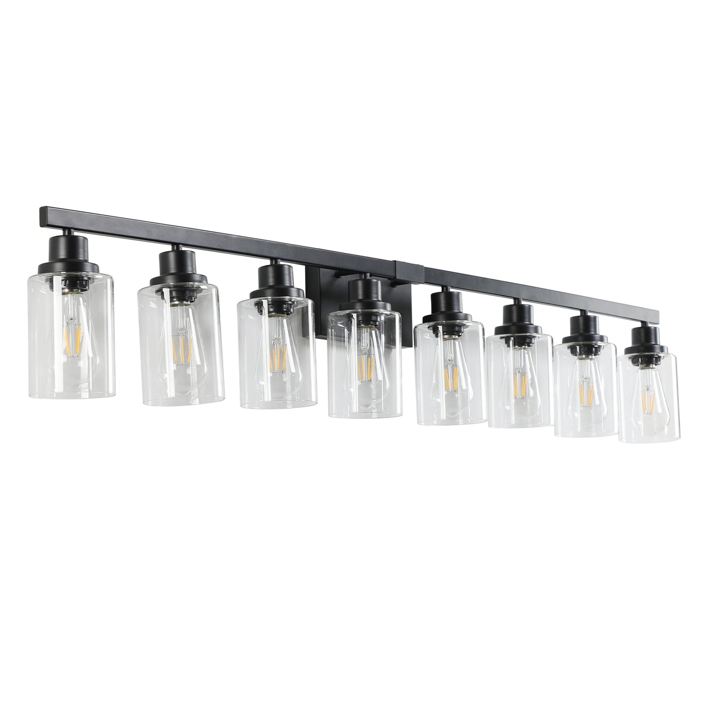 8 - Light Bathroom Vanity Light Fixture Black | Farmhouse Industrial Wall Lighting with Clear Glass Shades - 1st Choice Furniture Direct