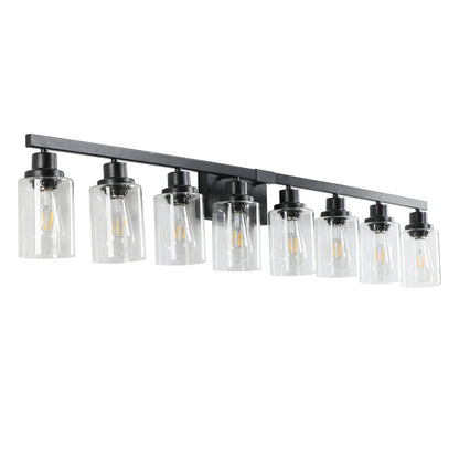 8 - Light Bathroom Vanity Light Fixture Black | Farmhouse Industrial Wall Lighting with Clear Glass Shades - 1st Choice Furniture Direct