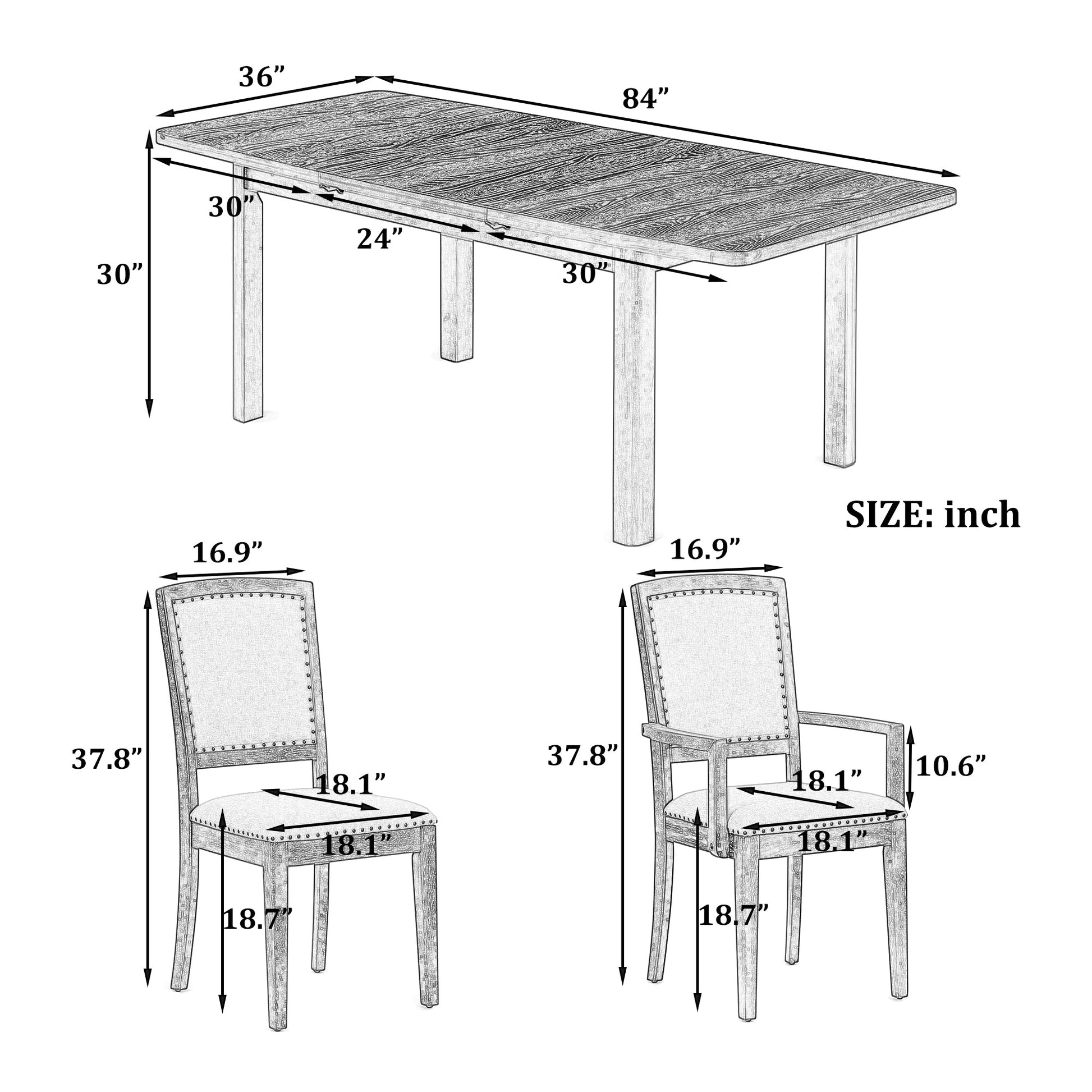 8 Piece Extendable Dining Table Set with Upholstered Chairs - 1st Choice Furniture Direct