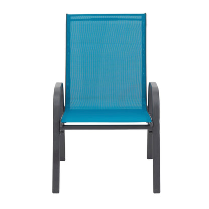 8 Piece Patio Chairs, Outdoor Camping Chairs with Breathable Textilene Fabric, Set of 2 Garden Chairs with Armrest High Backrest for Garden Patio Pool Beach Yard Space Saving ( Blue) - 1st Choice Furniture Direct