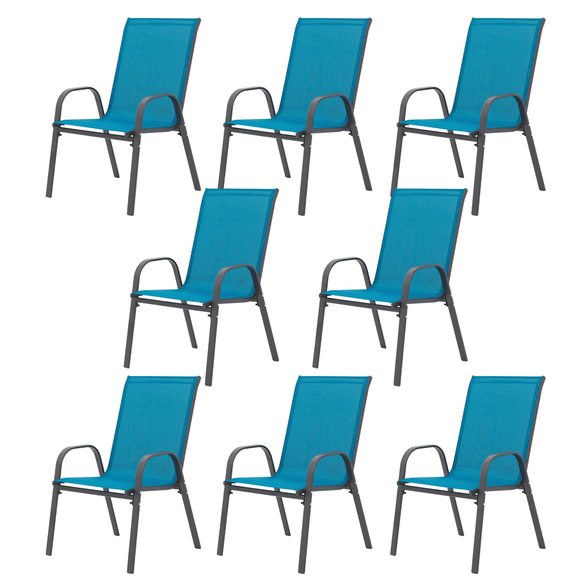 8 Piece Patio Chairs, Outdoor Camping Chairs with Breathable Textilene Fabric, Set of 2 Garden Chairs with Armrest High Backrest for Garden Patio Pool Beach Yard Space Saving ( Blue) - 1st Choice Furniture Direct