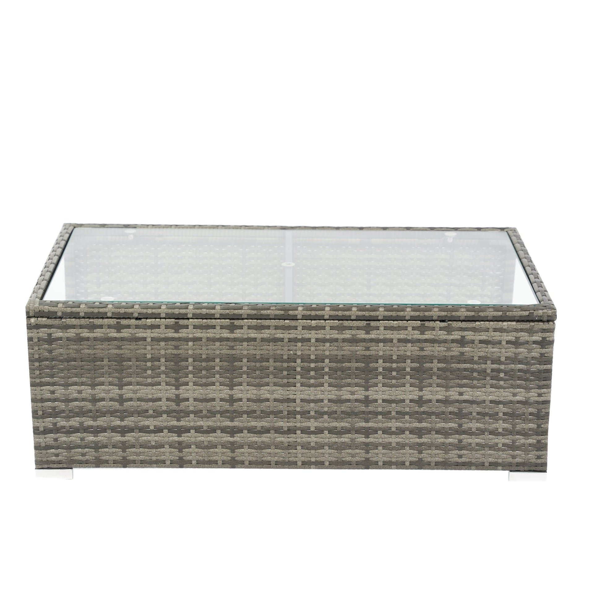 8 Piece Patio Sectional Wicker Rattan Outdoor Furniture Sofa Set with One Storage Box Under Seat and Cushion Box Grey wicker + Black Cushion + Clear Glass Top - 1st Choice Furniture Direct