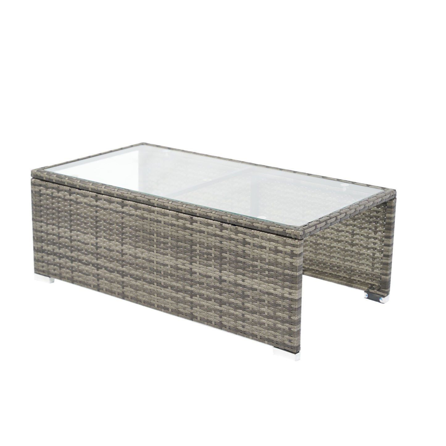 8 Piece Patio Sectional Wicker Rattan Outdoor Furniture Sofa Set with One Storage Box Under Seat and Cushion Box Grey wicker + Black Cushion + Clear Glass Top - 1st Choice Furniture Direct