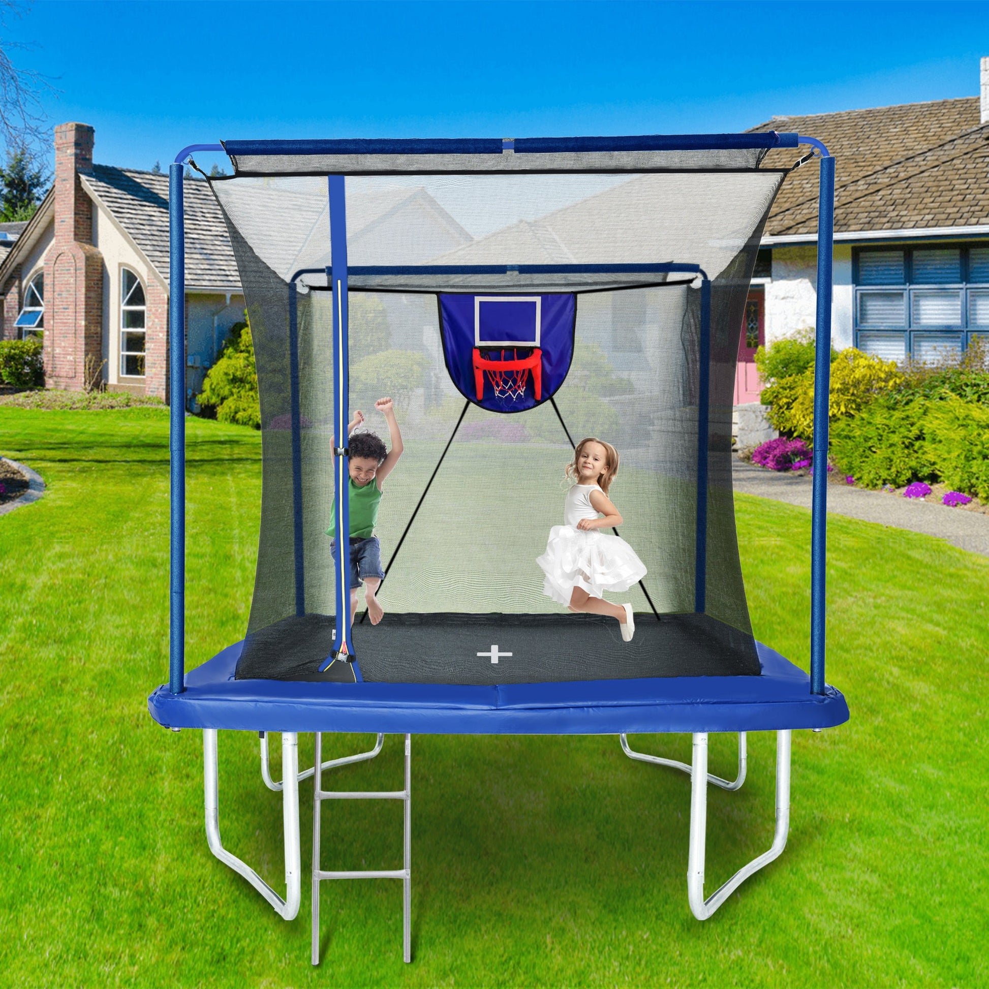 8 x 12 Rectangle Trampoline with Basketball Hoop and Ladder - 1st Choice Furniture Direct