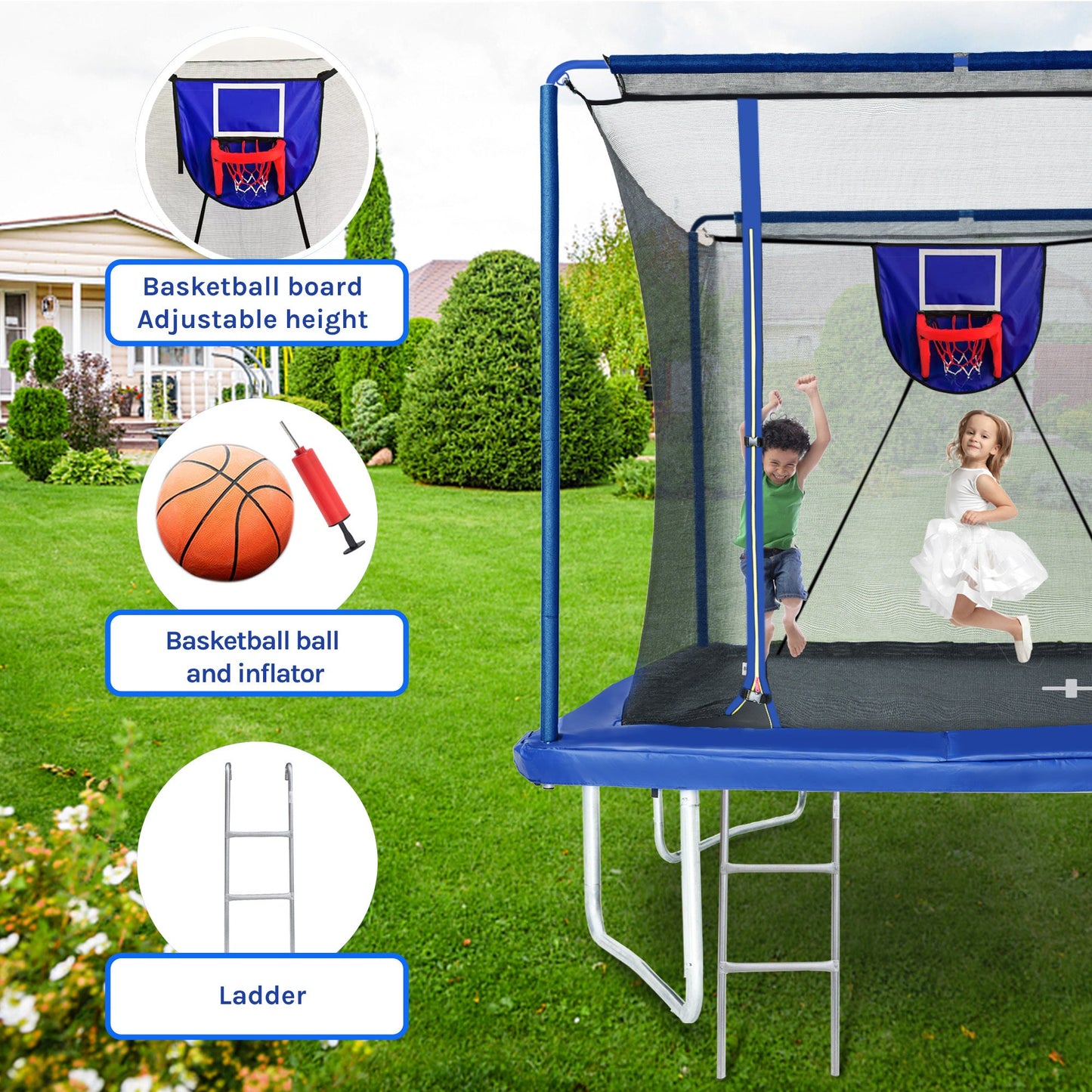 8 x 12 Rectangle Trampoline with Basketball Hoop and Ladder - 1st Choice Furniture Direct