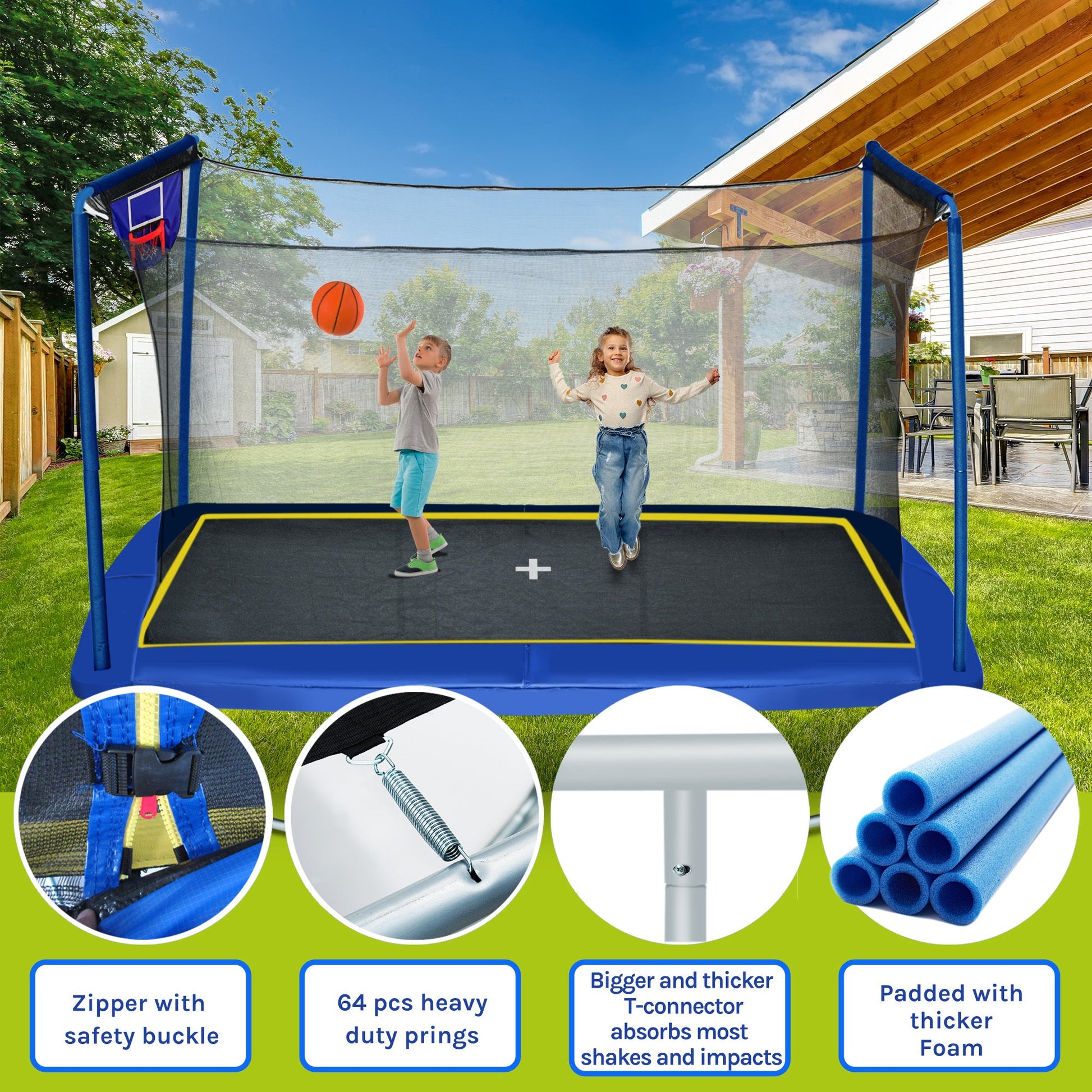 8 x 12 Rectangle Trampoline with Basketball Hoop and Ladder - 1st Choice Furniture Direct
