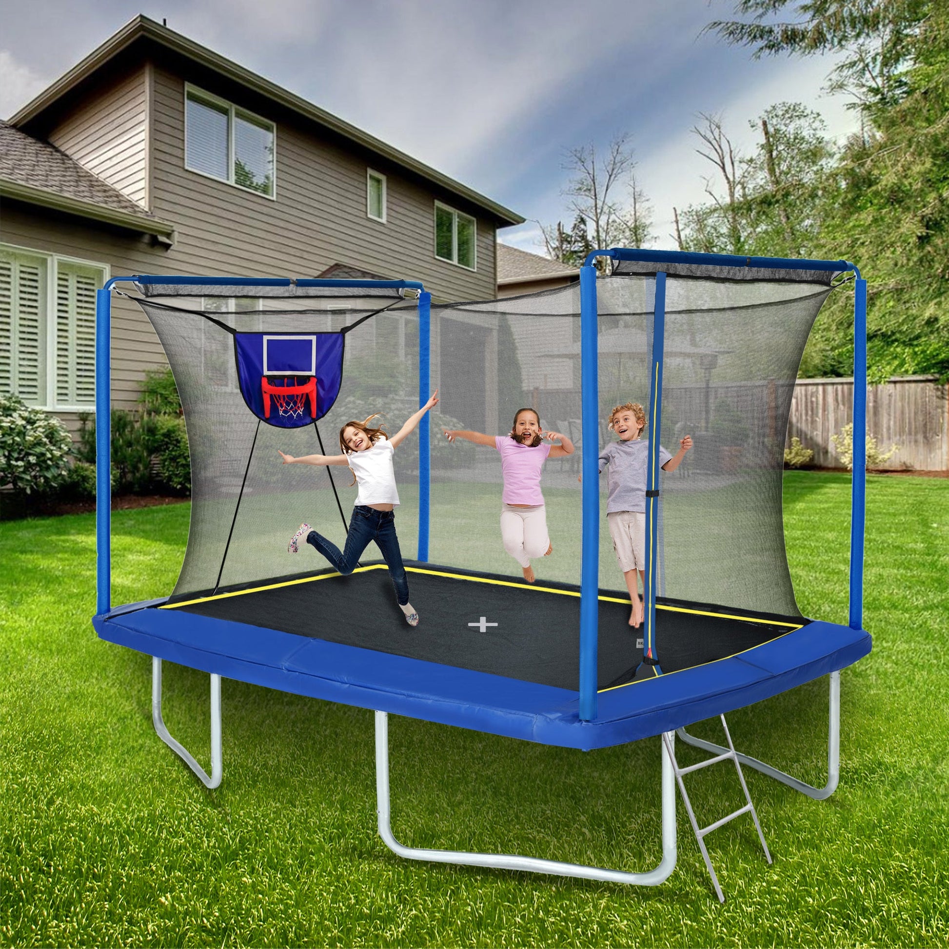 8 x 12 Rectangle Trampoline with Basketball Hoop and Ladder - 1st Choice Furniture Direct