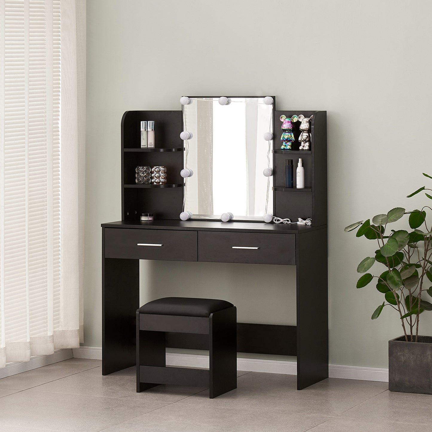 1st Choice Simple Hair Desk with Multi and Large Storage Space in Black