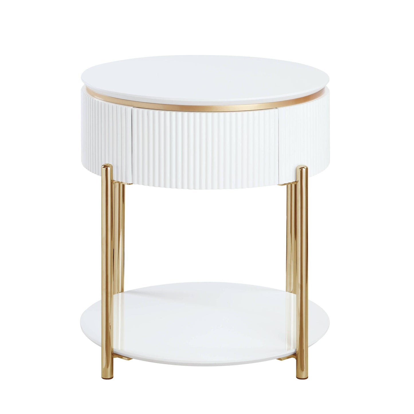 Modern White & Gold End Table | High Gloss Accent Table with Storage
