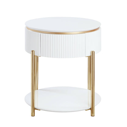 Modern White & Gold End Table | High Gloss Accent Table with Storage