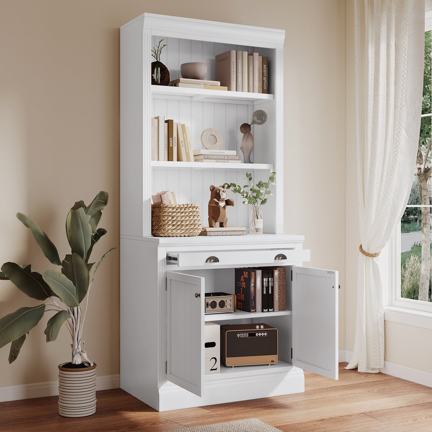 1st Choice Elegant 3-Piece Bookcase and Writing Desk Set in pristine white