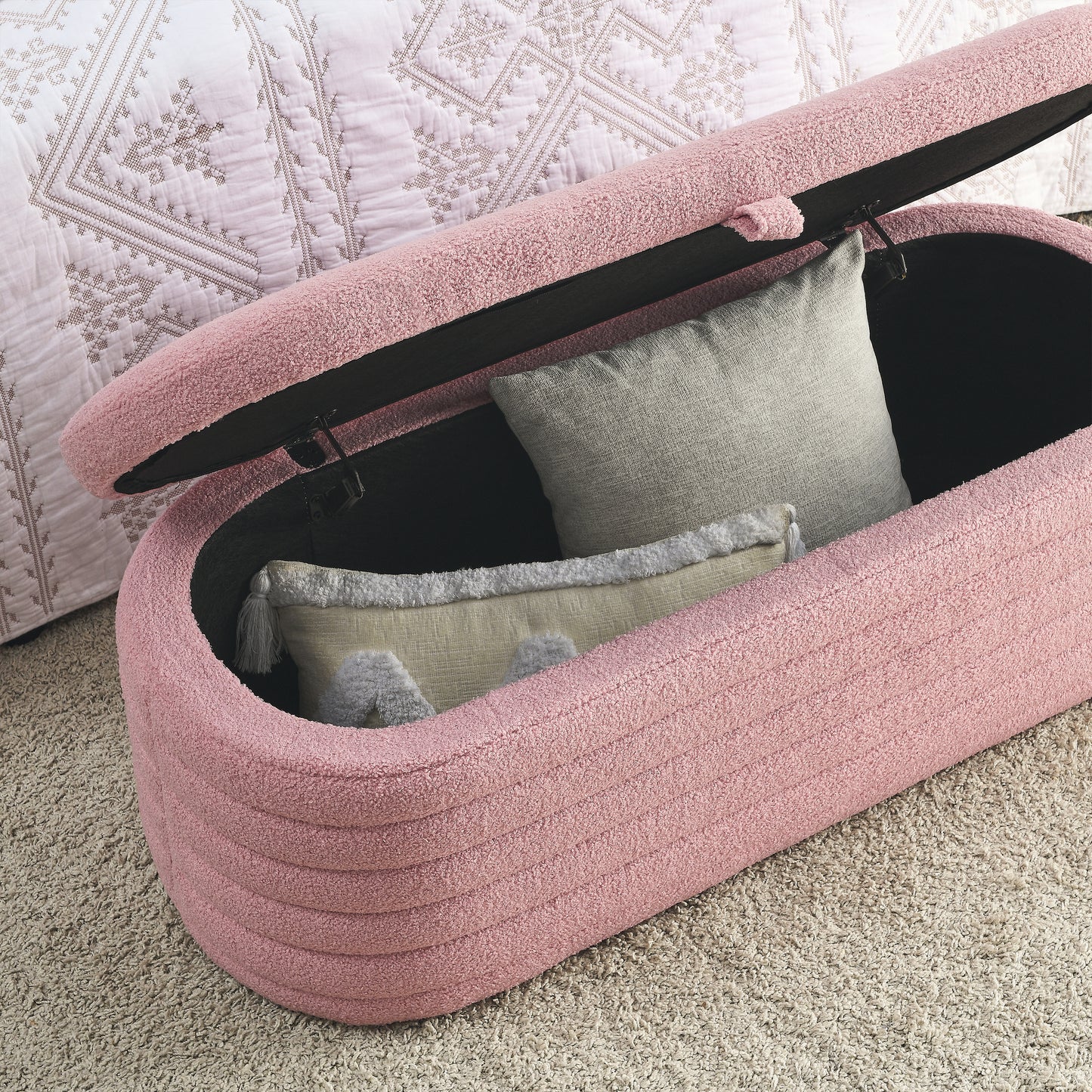 1st Choice Modern Storage Ottoman Bench Upholstered Fabric in Pink